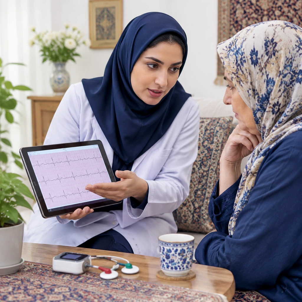 دستگاه هولتر ریتم متصل به بیمار برای ثبت ضربان قلب